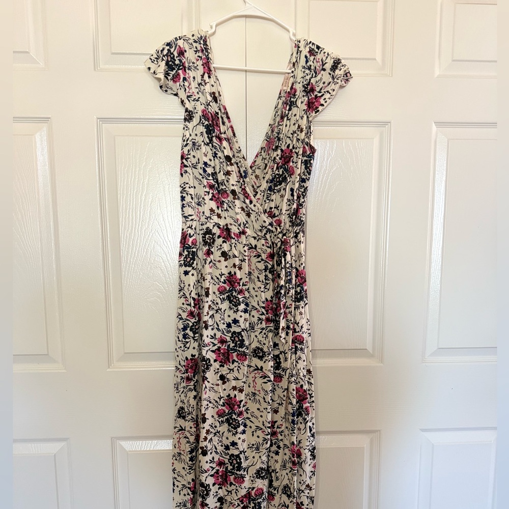 Bobeau Red and Pink Ruffled Tiered Maxi Dress